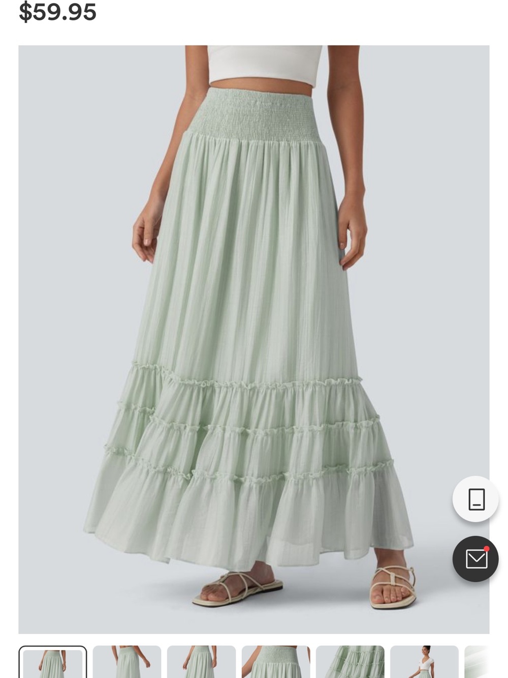 HALARA Mint Green Tiered Maxi Skirt with Smocked Waist